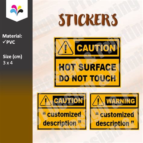 Caution Hot Surface Do Not Touch Sticker Customize Description Stickers Warning Black Yellow