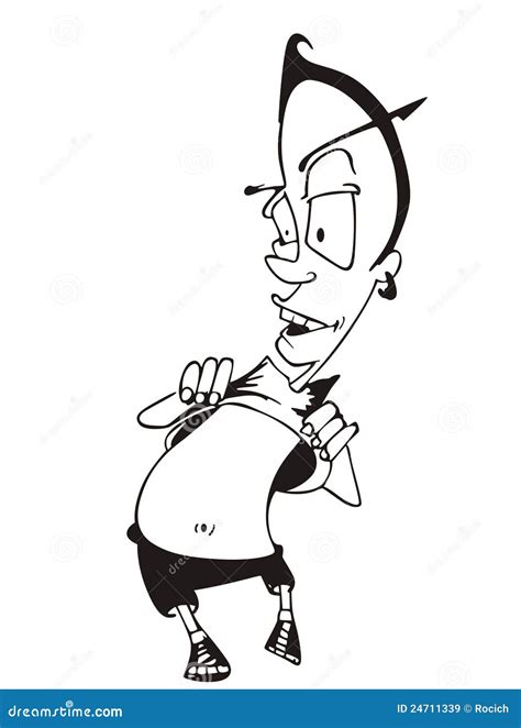 Funny Naked Black Skinned Man Aborigine Dancing Ritual Dance Vector Illustration CartoonDealer