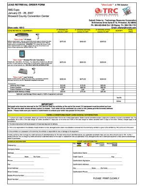 Fillable Online LEAD RETRIEVAL ORDER FORM Fax Email Print PdfFiller