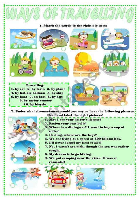 Ways Of Travelling Esl Worksheet By Inna Inna