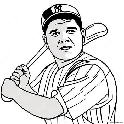 Babe Ruth Classic Swing Coloring Page