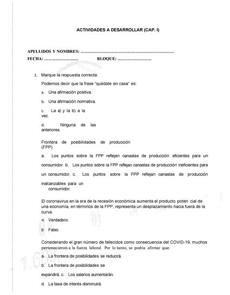 Actividades A Desarrollar Economia Actividades A Desarrollar Cap I