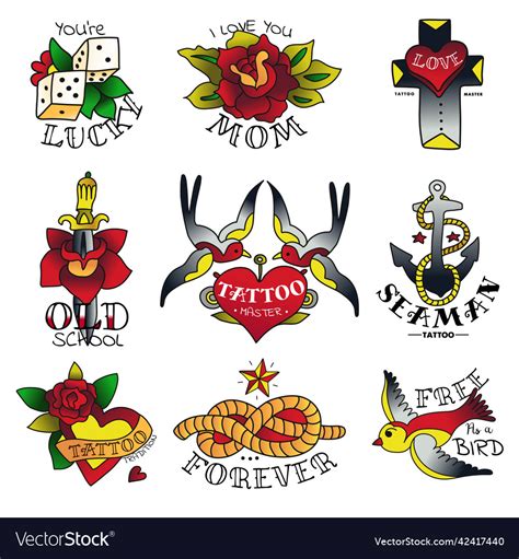 Old Tattooing School Emblems Royalty Free Vector Image