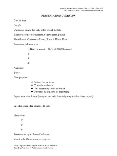 Presentation Plan Pdf Communication