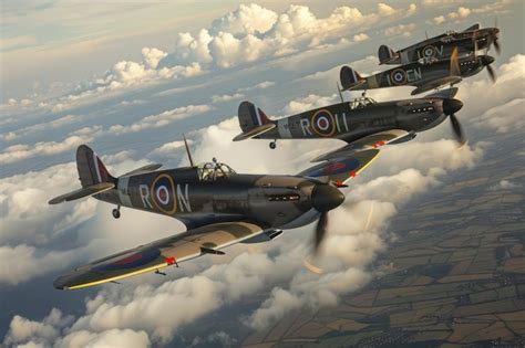 Spitfire Squadron In Formation Premium Ai Generated Image