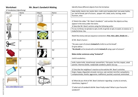 Mr Bean Sandwich Worksheet English Esl Worksheets Pdf Doc