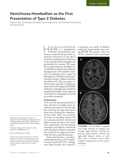 Pdf Hemichorea Hemiballism As The First Presentation Of Type