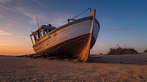 Premium Ai Image Fishing Boat Beached Generative Ai