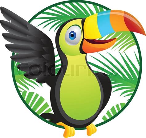 Cartoon toucan toucan parrot in flight against a blue background vector colour – Clipartix