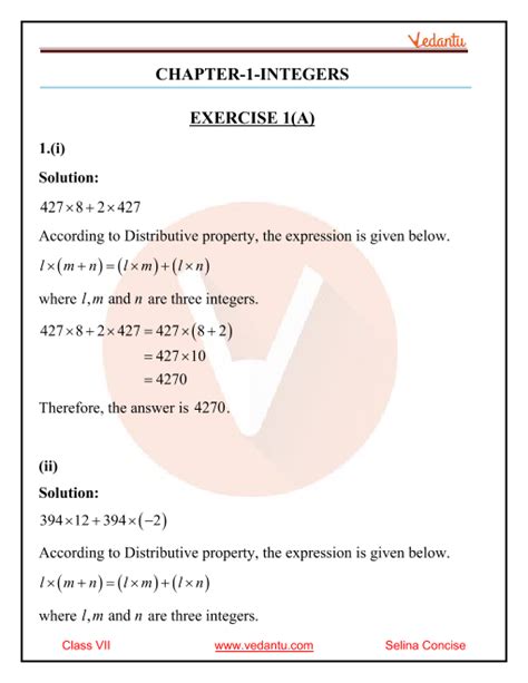 Selina Concise Mathematics Class 7 Icse Solutions For Chapter 1 Integers