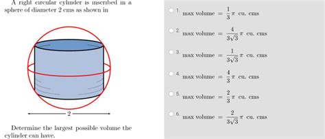 Solved A Right Circular Cylinder Is Inscribed In A Sphere Of Chegg