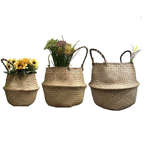 GOODCHANCEUK 3er Set Wäschekorb Faltbar Seegras Blumenkorb Handgewebt