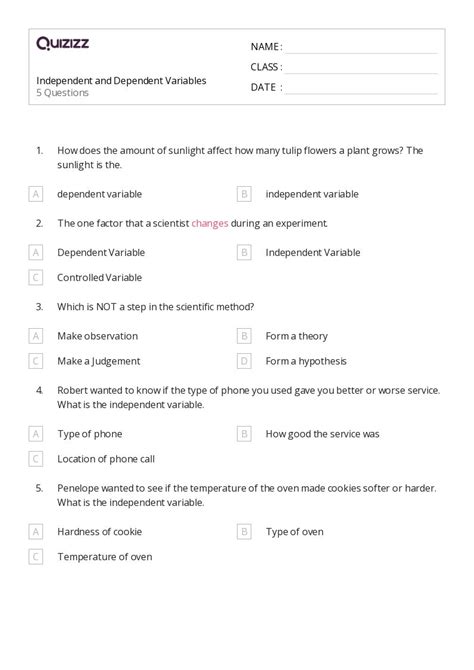 50 Dependent Variables Worksheets For 11th Year On Quizizz Free