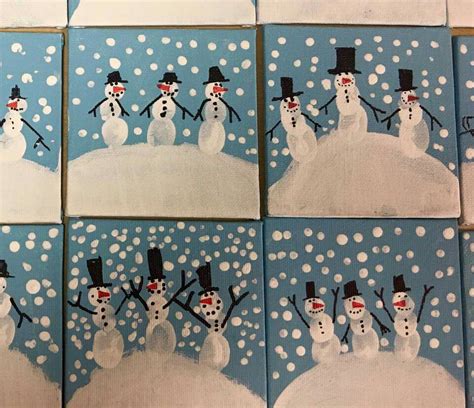 4x4 Canvas Sharpie Details Fingerprint Snowmen Christmas Canvas