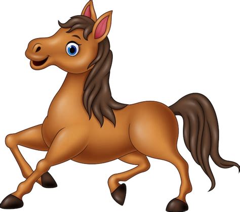 Caballo Marrón De Dibujos Animados Lindo Vector Premium