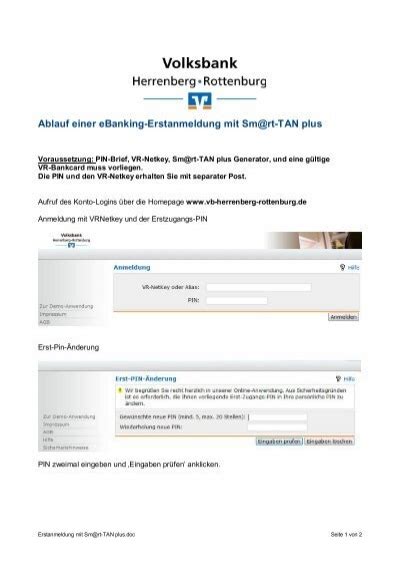 Ablauf Einer EBanking Erstanmeldung Mit Sm Rt TAN Plus