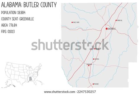 Large Detailed Map Butler County Alabama Stock Vector (Royalty Free ...