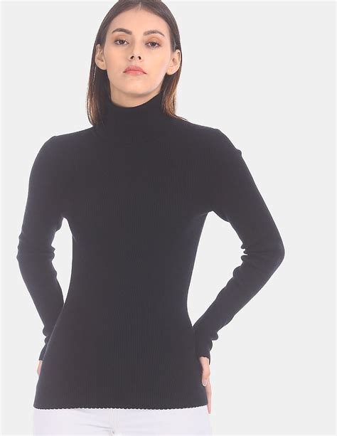 Buy Calvin Klein Women Black Iconic Rib Turtle Neck Long Sleeve Sweater