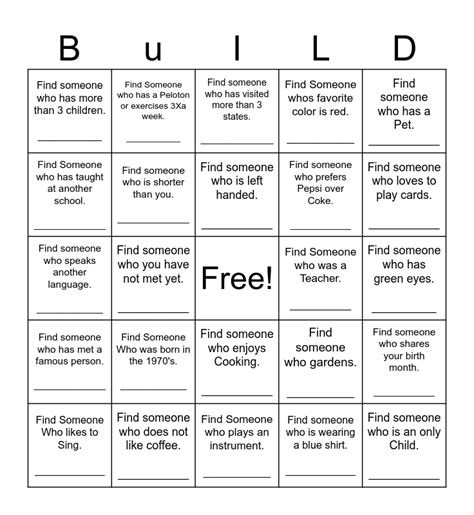 Building Relationships Bingo Card