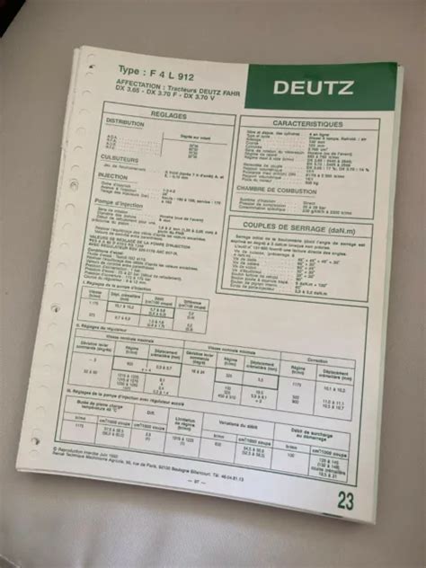 FICHE TECHNIQUE RTMA Moteur DEUTZ F 4L 912 monté sur tracteur DX 4 10