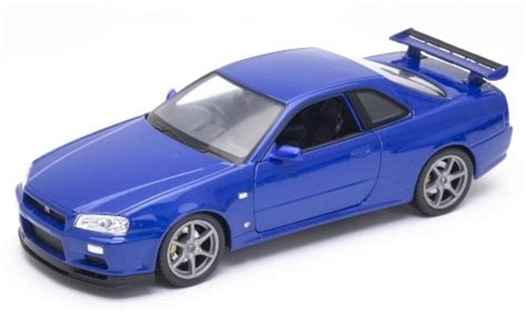 Miniature Nissan Skyline 124 Welly Gt R R34 Metallic Bleue Rhd