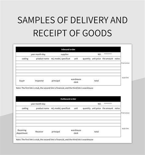 Samples Of Delivery And Receipt Of Goods Excel Template And Google