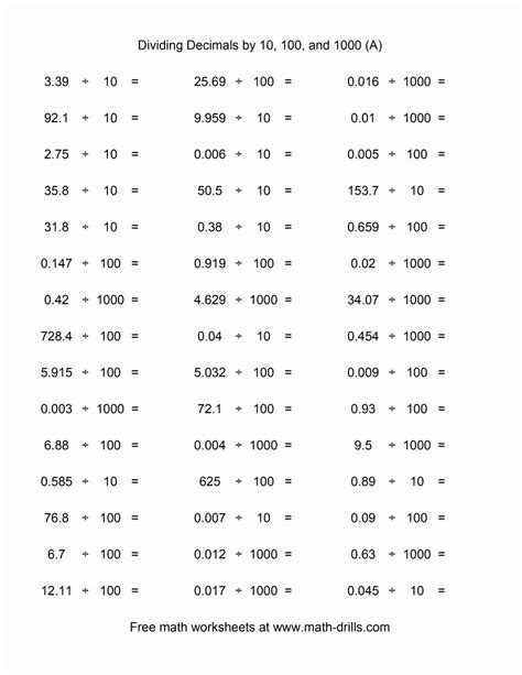 Worksheets In Dividing Decimals