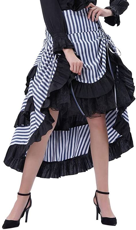 Women Vintage Gothic Victorian Bustle Skirt Steampunk Pirate Skirt S Color 4