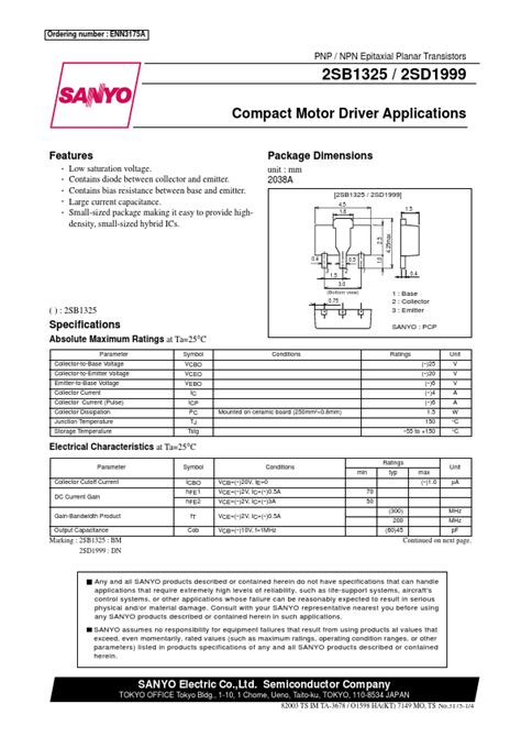 B1325 Datasheet PNP NPN Epitaxial Planar Transistors