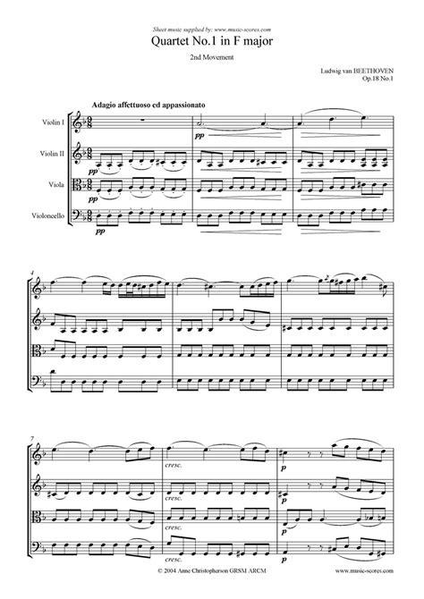 Beethoven Op Quartet No Nd Mvt Adagio Classical Sheet Music