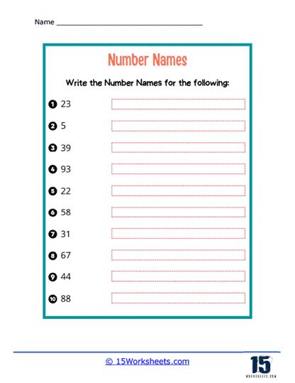 Number Names Worksheets 15