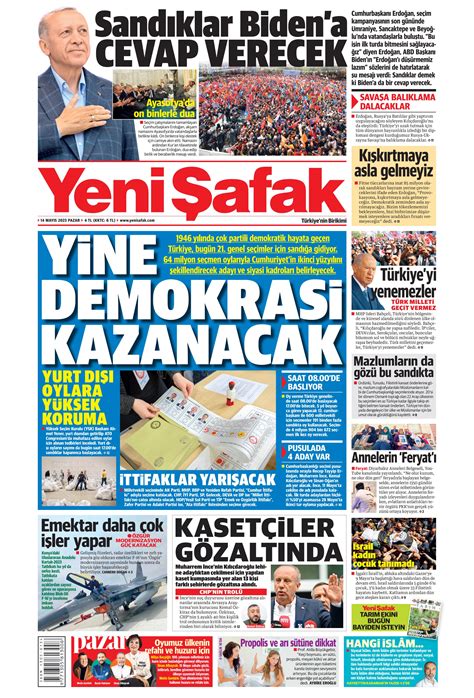 Yeni Şafak Gazetesi 14 Mayıs 2023 Pazar Günü Manşeti