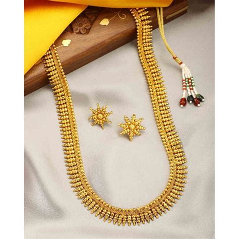 Buy Peora Traditional Gold Plated Designer Long Necklace Traditional