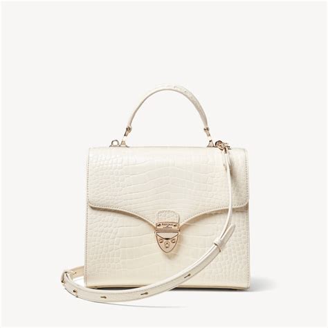 Top Handle Bag Ivory Patent Croc Mayfair Aspinal Of London