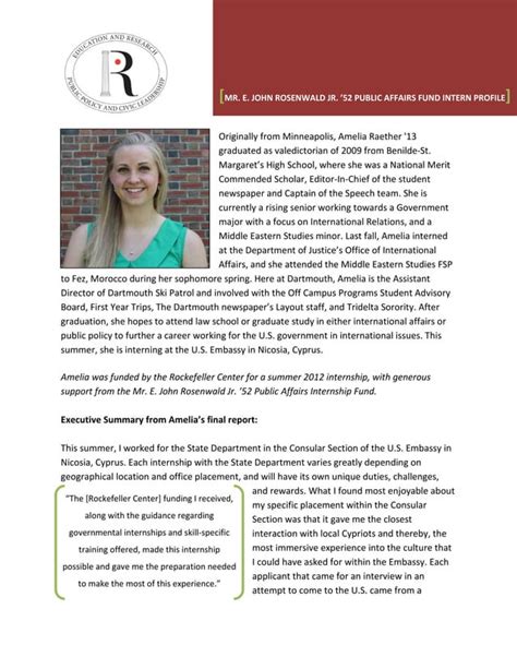 Named Internship Profile Summary Amelia Raether Rosenwald Pdf