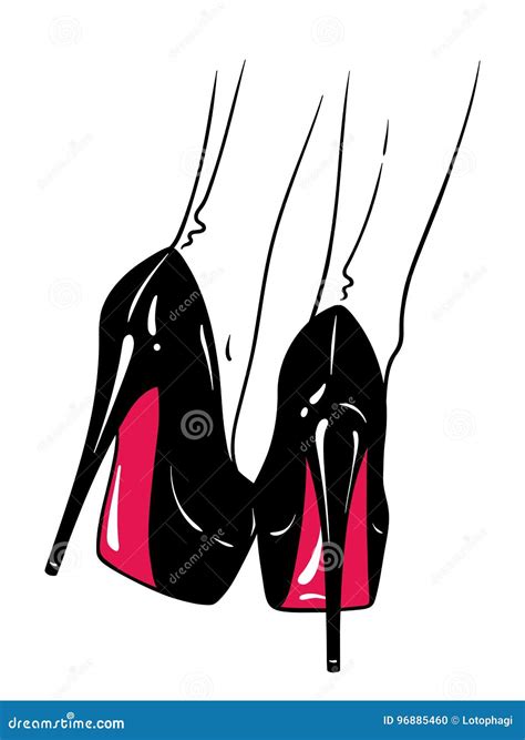 Hand Drawn Female Legs In High Heels And Seamed Stockings Flash Tattoo