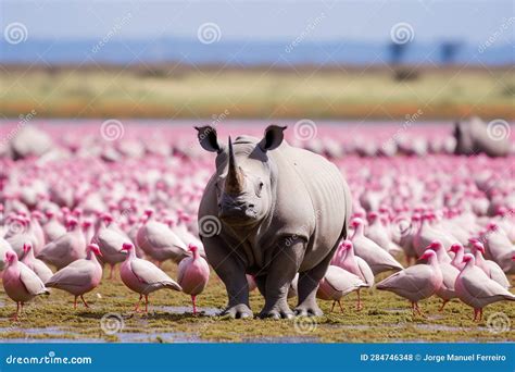 Flamingo On Africa Map Background With Kilimanjaro Mountain Vulture