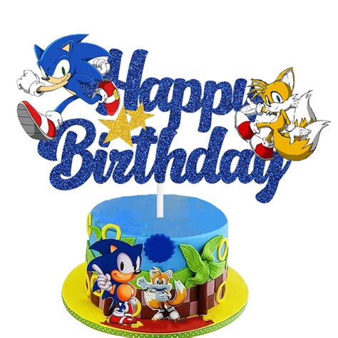 Buy GOGOPARTY Blue Hedgehog Happy Birthday Cake Topper Sonic Cake