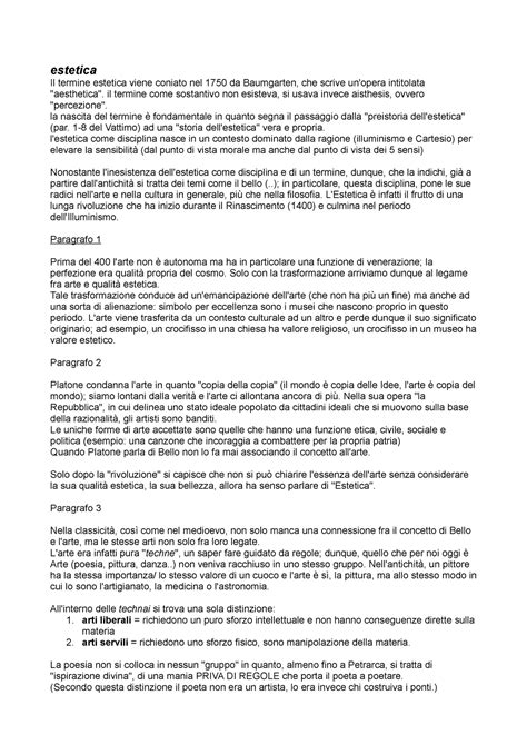 Introduzione All Estetica Estetica Il Termine Estetica Viene Coniato