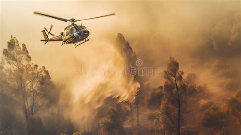 Fire Fighting Helicopter Carry Water Bucket To Extinguish The Forest