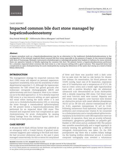 Pdf Impacted Common Bile Duct Stone Managed By Hepaticoduodenostomy