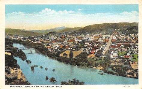 Roseburg Oregon Panorama Across Umpqua River Homes Bridge Downtown