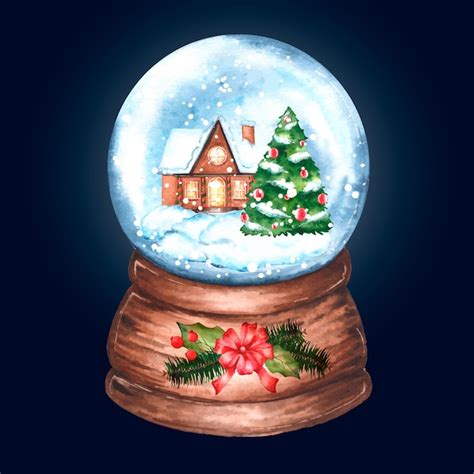 Globo De Bola De Nieve De Navidad Acuarela Vector Gratis