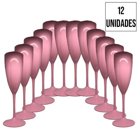 Taça de Champanhe Acrílico Prime Rosa 170mL 12 Unidades