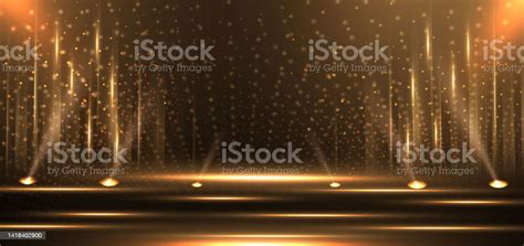 Elegant Golden Stage Vertical Glowing With Lighting Effect Sparkle On