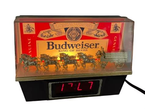 Budweiser Vintage Lighted Bar Sign And Red Led Clock Champion Clydesdale