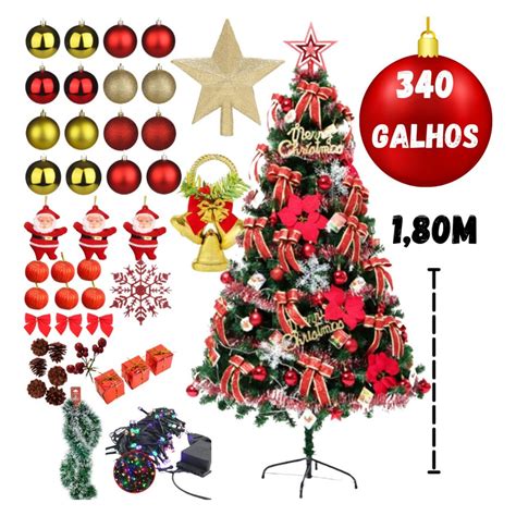 Rvore De Natal Cm Grande Decorada Completa Enfeites Pisca