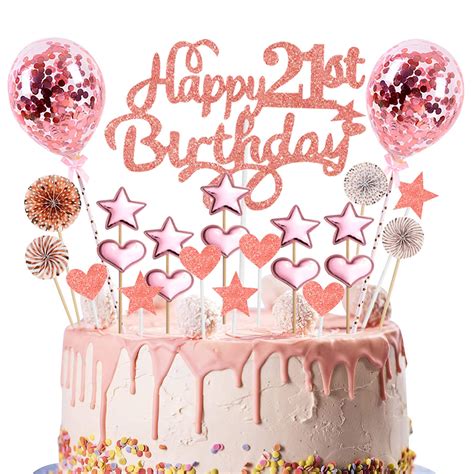 Buy Happy Birthday Cake Topper 21st 23pcs Rose Gold Glitter Happy 21st