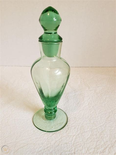 Pretty Vintage Green Depression Glass Perfume Bottle With Stopper 1928915244