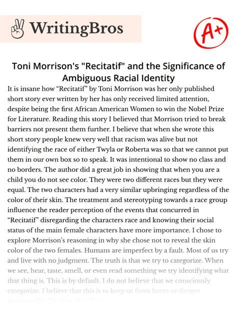 Toni Morrison S Recitatif And The Significance Of Ambiguous Racial